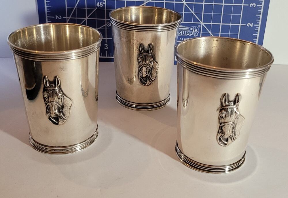 3 Vintage Sterling Silver Julep Cup by Benjamin Trees with Horse Head emblem